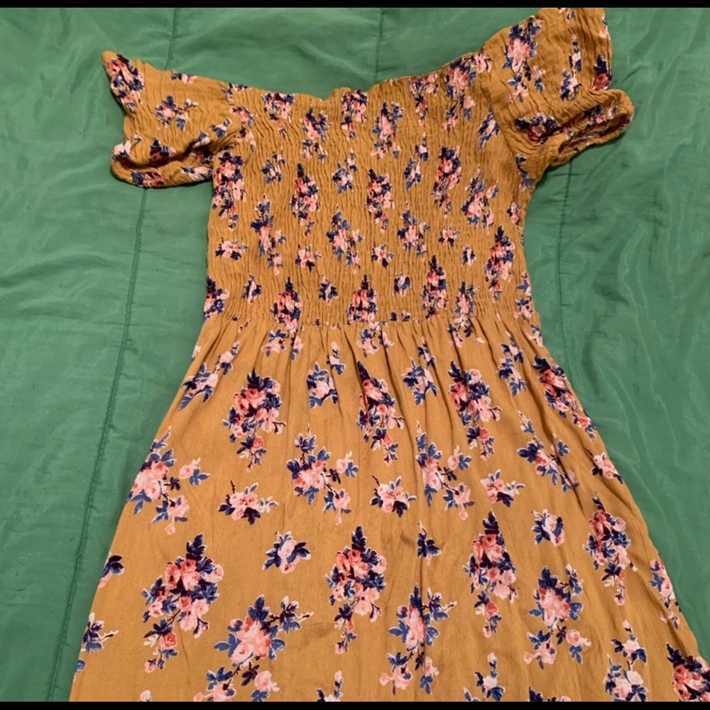 EUC Yellow Floral Off Shoulder Maxi Dress